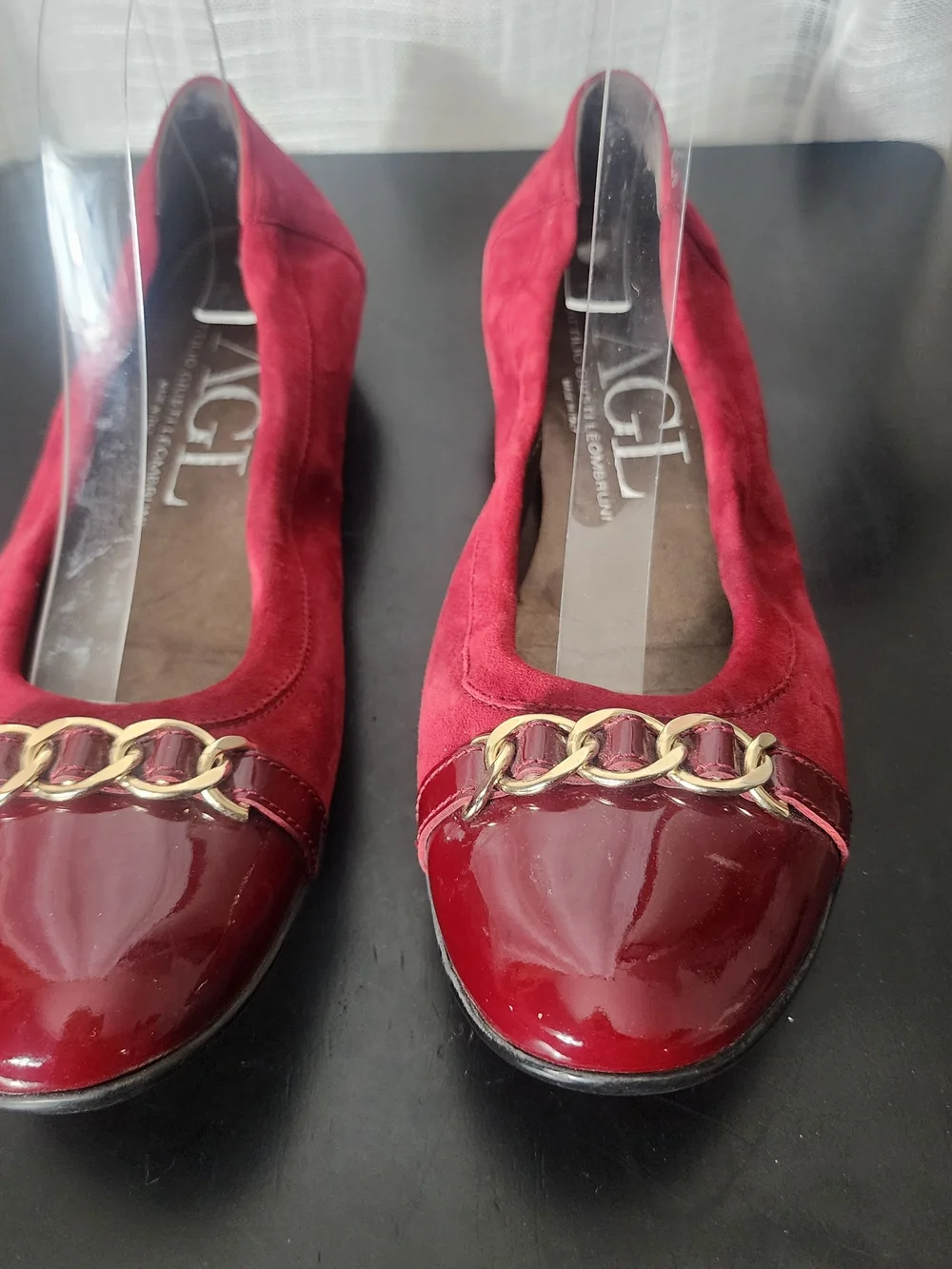 AGL Burgundy Suede & Patent Leather Ballet Flats